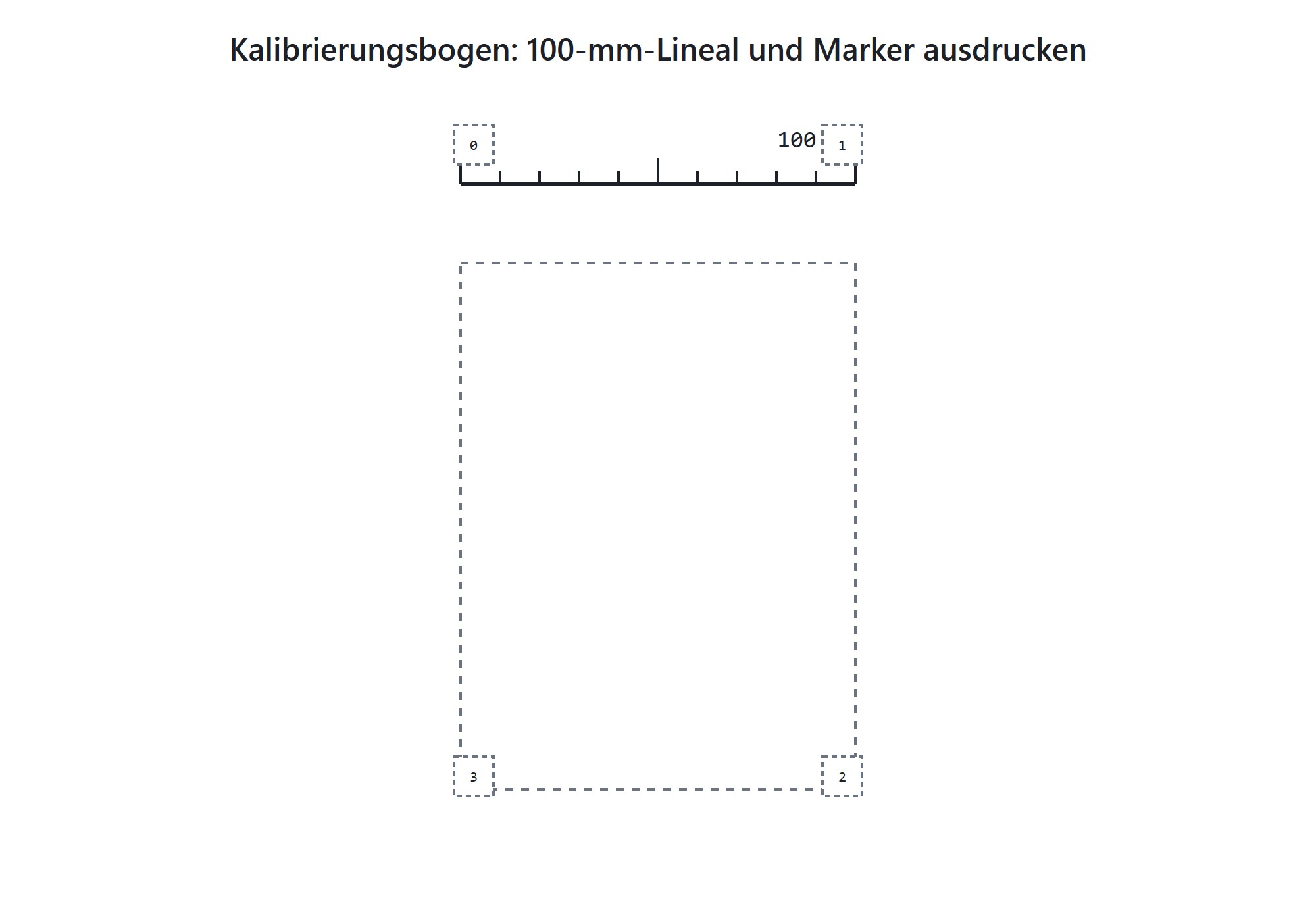 Calibration sheet with ruler and four markers